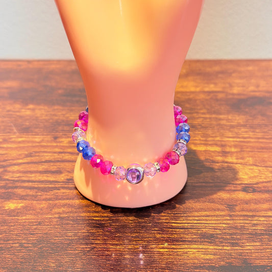Bisexual Pride Piece - Glass Faceted Beaded Stretch Bracelet LGBTQIA+