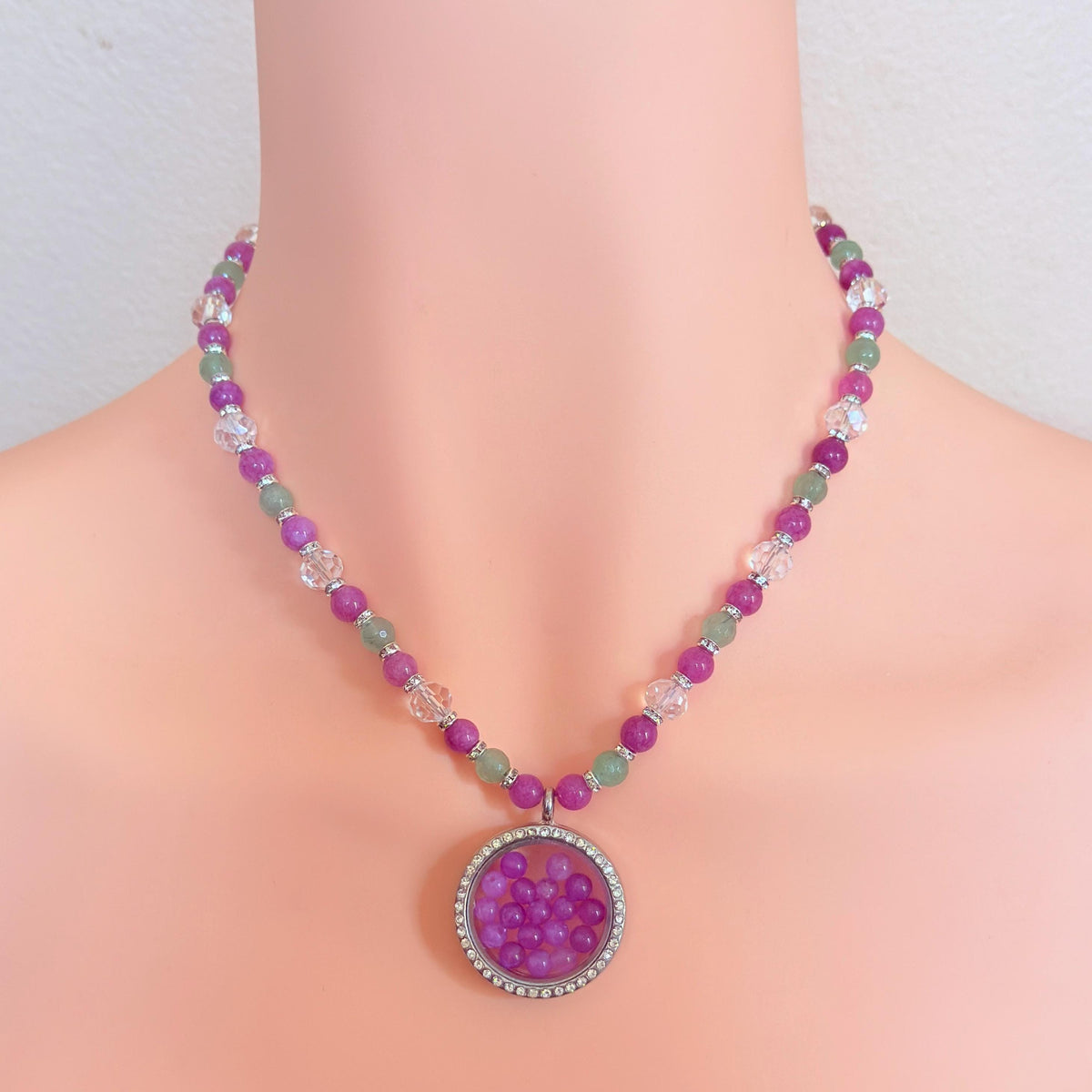 Floating Locket Gemstone Beaded Necklace
