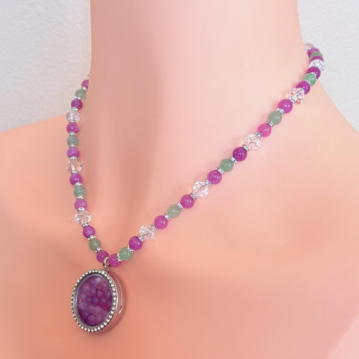 Floating Locket Gemstone Beaded Necklace