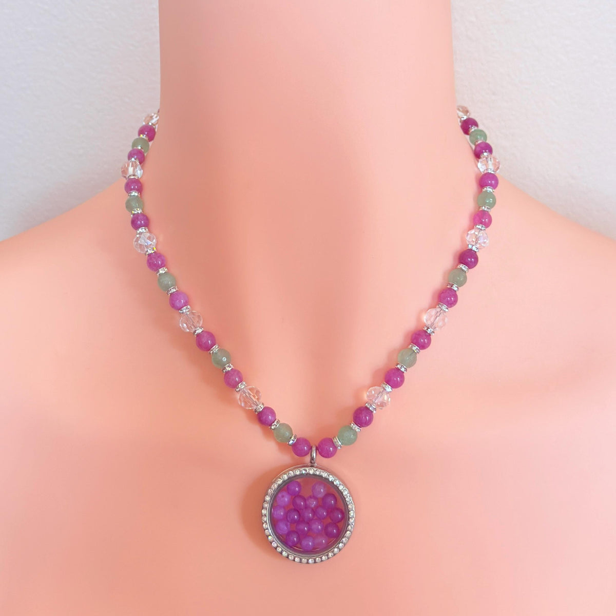 Floating Locket Gemstone Beaded Necklace