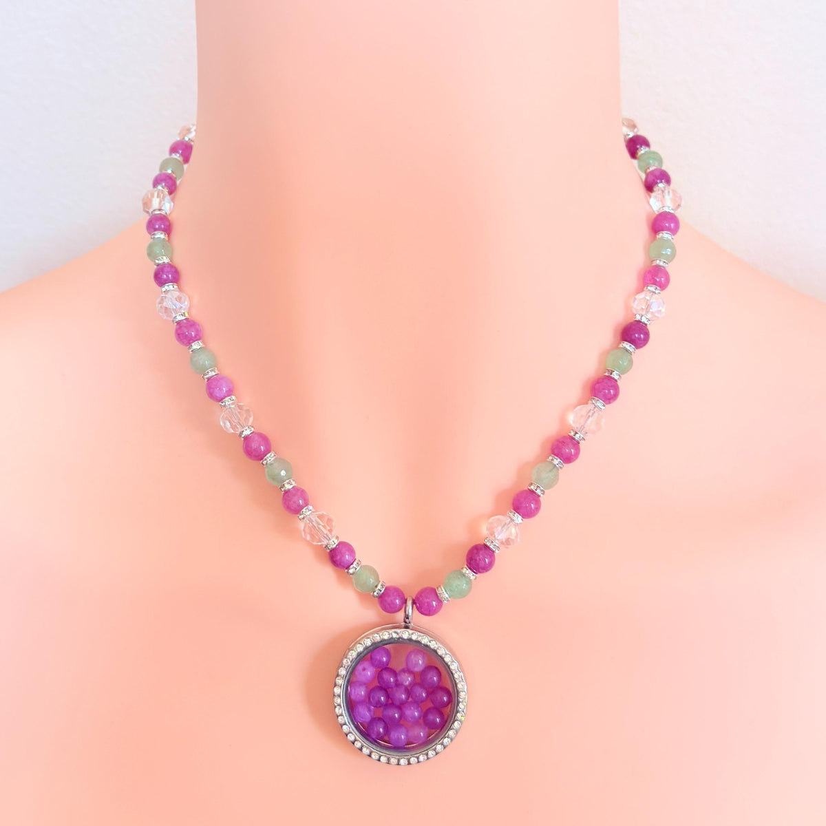Floating Locket Gemstone Beaded Necklace
