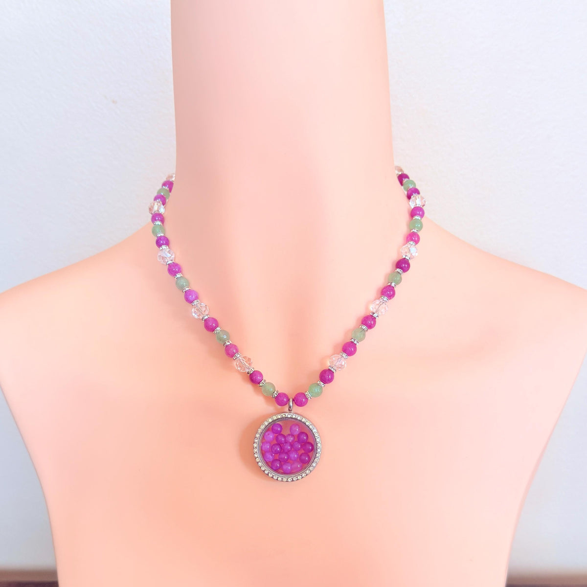 Floating Locket Gemstone Beaded Necklace