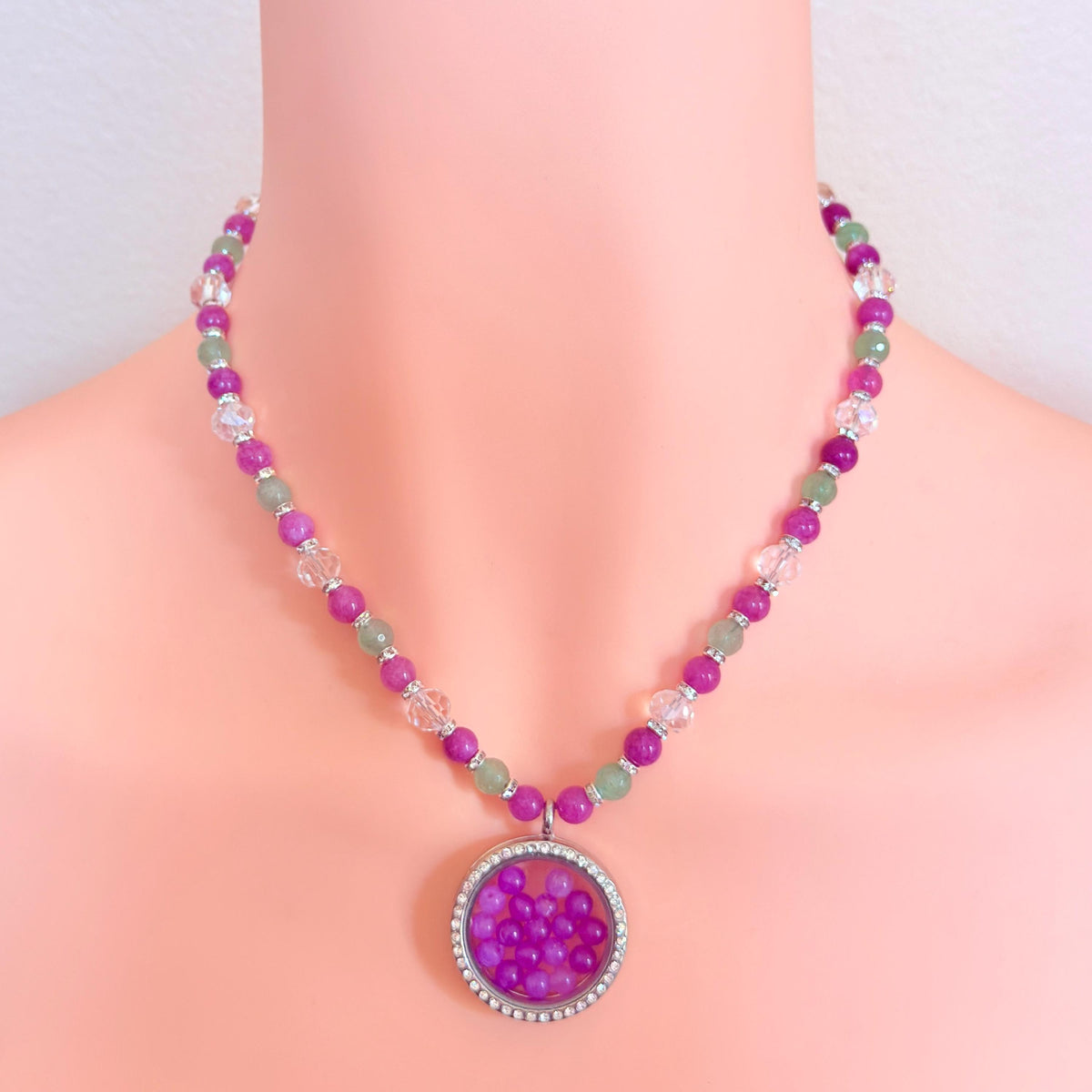 Floating Locket Gemstone Beaded Necklace
