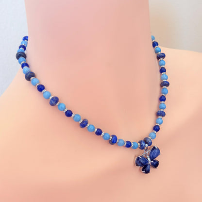 Butterfly Lapis Lazuli Pendant Gemstone Beaded Necklace