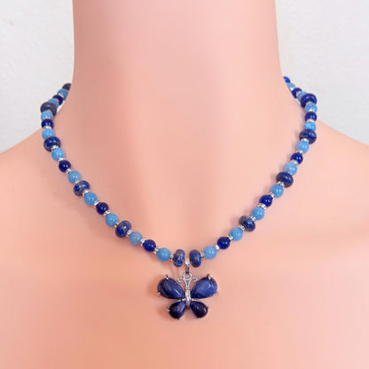 Butterfly Lapis Lazuli Pendant Gemstone Beaded Necklace