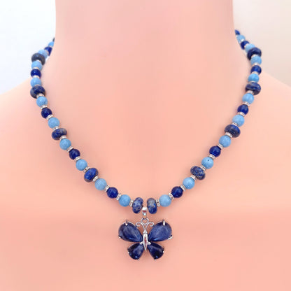 Butterfly Lapis Lazuli Pendant Gemstone Beaded Necklace