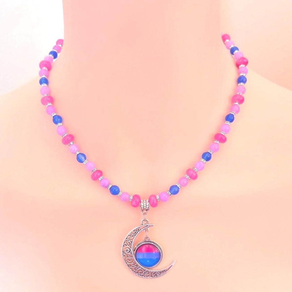 Bisexual Pride Crescent Pendant - Handmade Beaded LGBTQIA+ Necklace