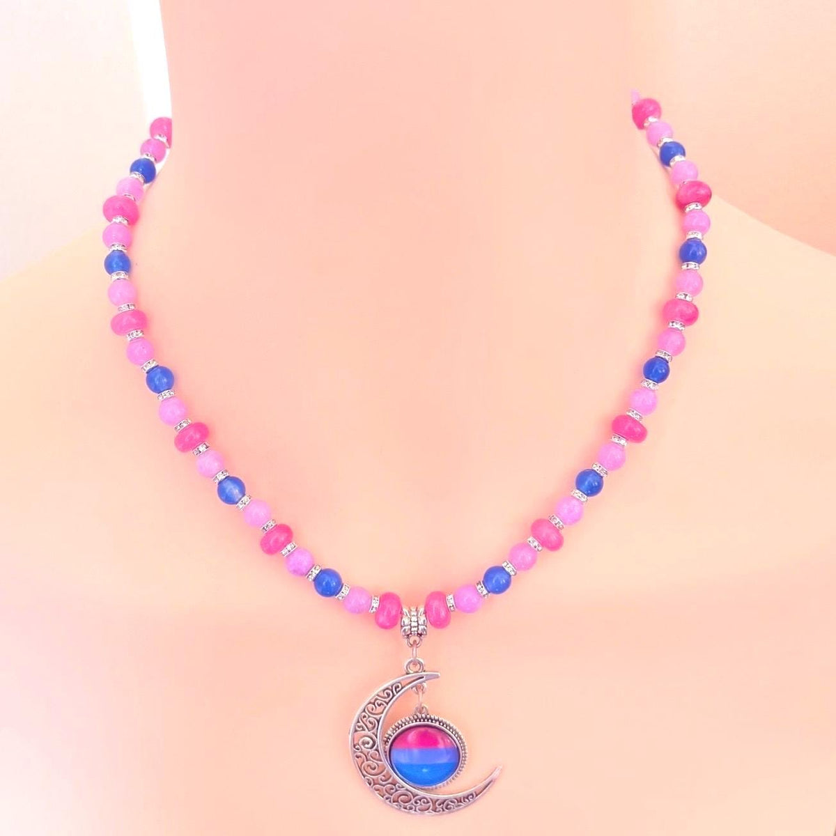 Bisexual Pride Crescent Pendant - Handmade Beaded LGBTQIA+ Necklace