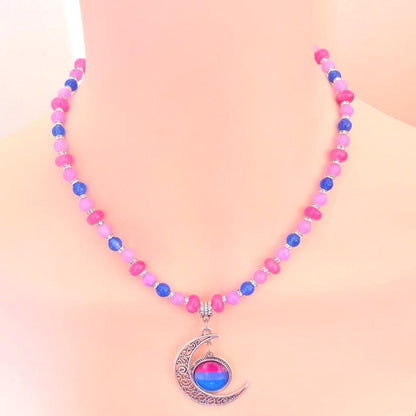 Bisexual Pride Crescent Pendant - Handmade Beaded LGBTQIA+ Necklace