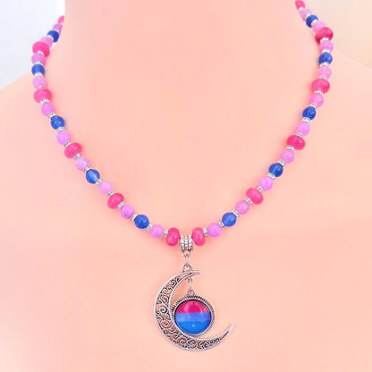 Bisexual Pride Crescent Pendant - Handmade Beaded LGBTQIA+ Necklace