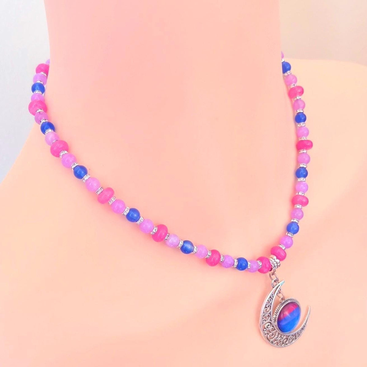 Bisexual Pride Crescent Pendant - Handmade Beaded LGBTQIA+ Necklace