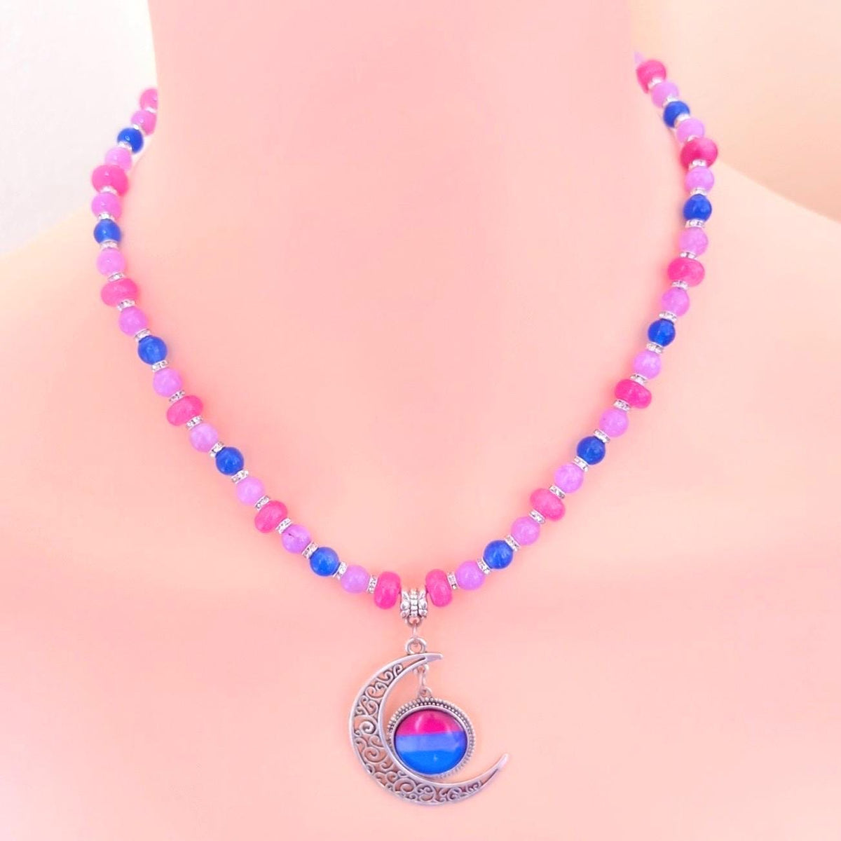 Bisexual Pride Crescent Pendant - Handmade Beaded LGBTQIA+ Necklace