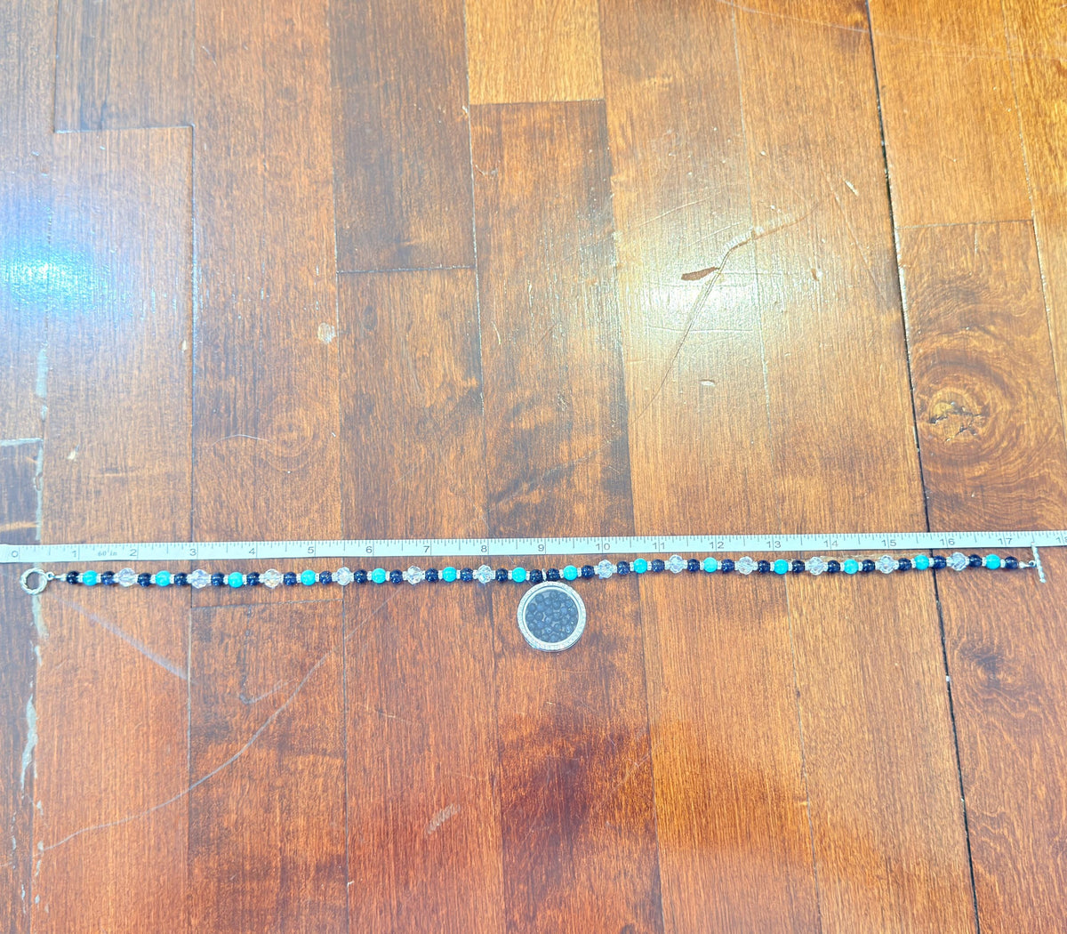 Floating Locket Bedazzled Necklace - Blue Sandstone & Aquamarine Gemstone