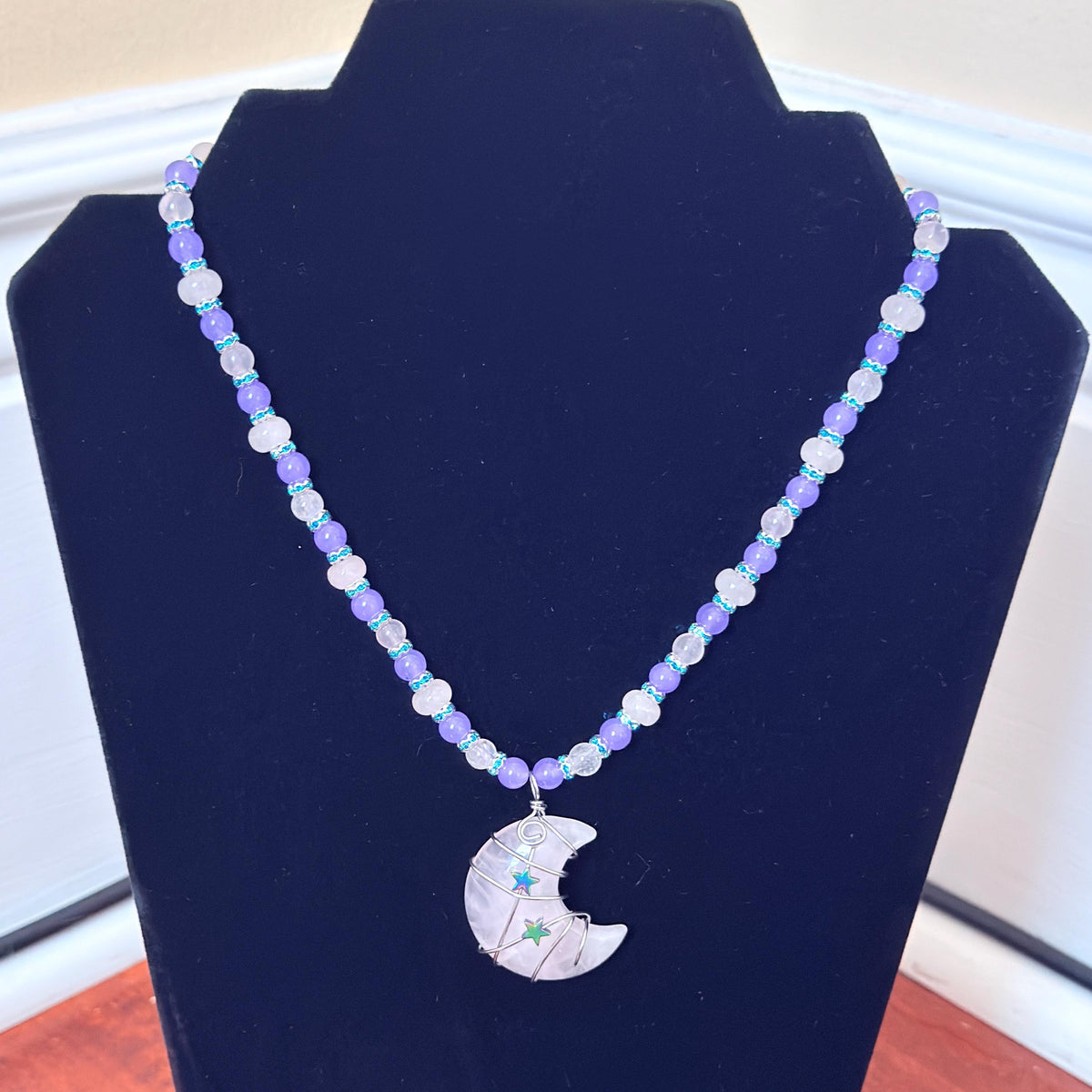 Rose Quartz Wire-Wrapped Crescent Moon Necklace - “Celestial Blush”