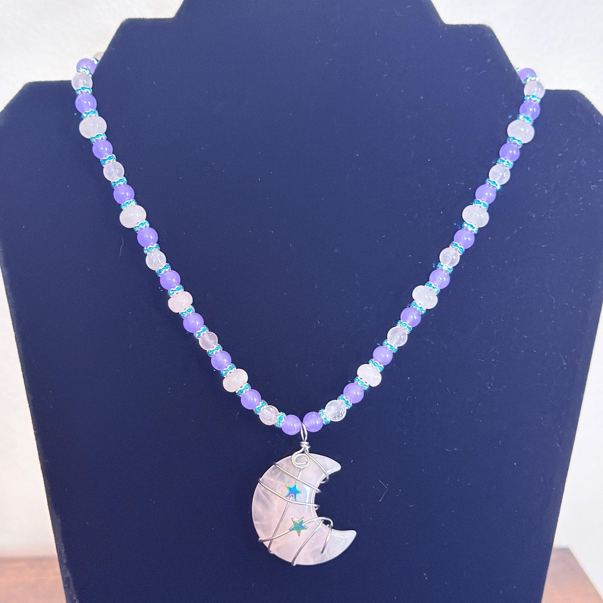 Rose Quartz Wire-Wrapped Crescent Moon Necklace - “Celestial Blush”
