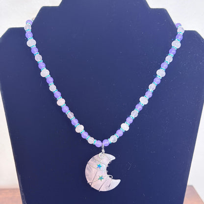 Rose Quartz Wire-Wrapped Crescent Moon Necklace - “Celestial Blush”