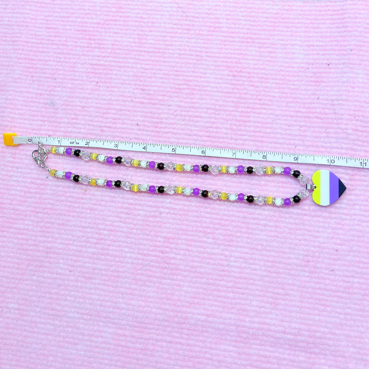 Nonbinary Pride Heart LGBTQ Gemstone Beaded Necklace