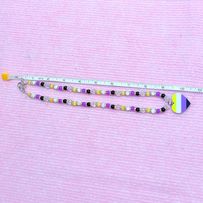 Nonbinary Pride Heart LGBTQ Gemstone Beaded Necklace