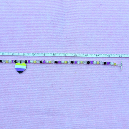 Nonbinary Pride Heart LGBTQ Gemstone Beaded Necklace