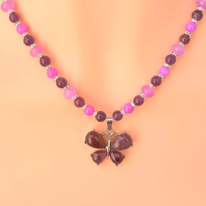 Amethyst Butterfly Pendant Necklace – Purple Gemstone Beaded Necklace