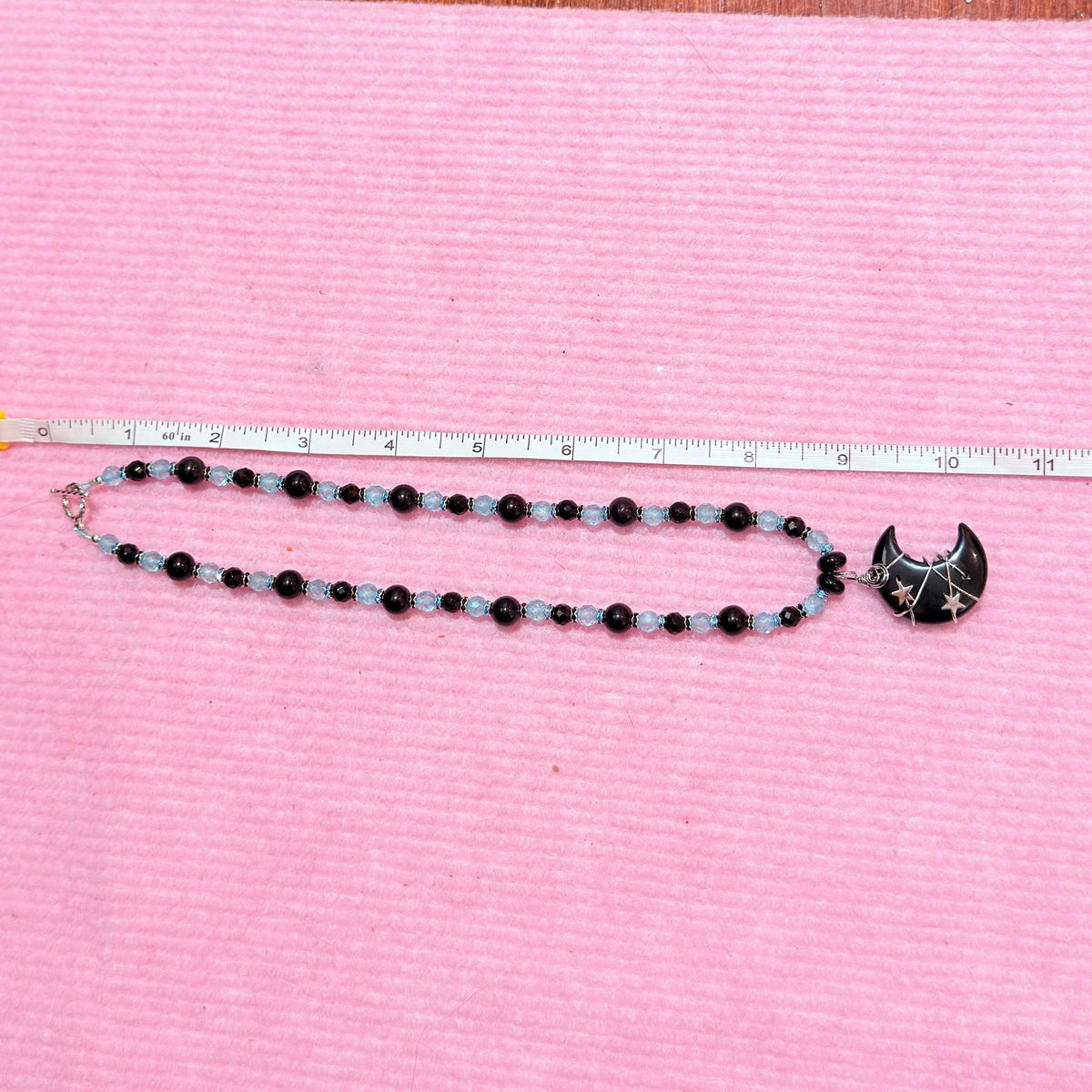 Crescent Stone Wire-Wrapped Pendant | Onyx and Topaz Gemstone Necklace