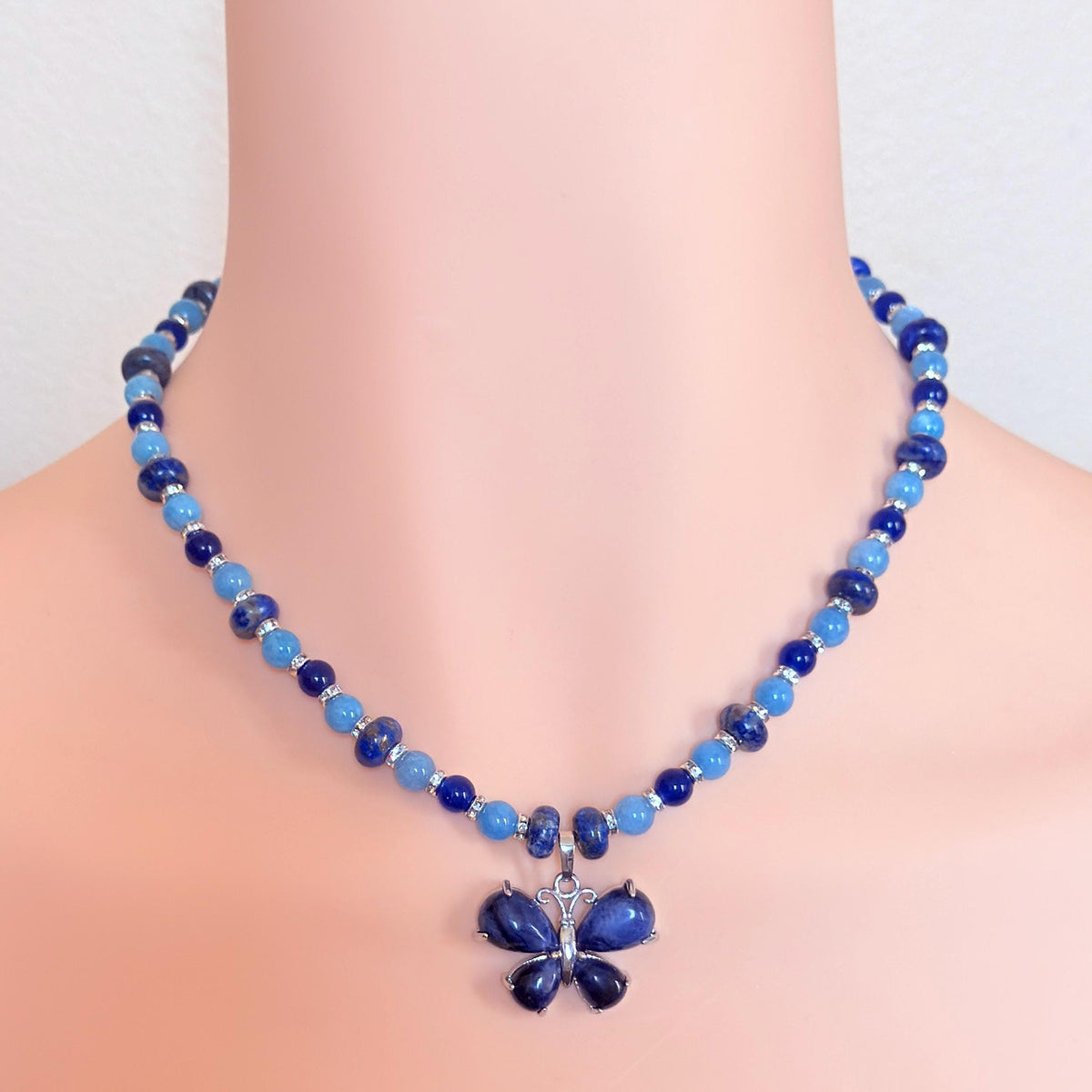 Butterfly Lapis Lazuli Pendant Gemstone Beaded Necklace