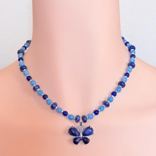 Butterfly Lapis Lazuli Pendant Gemstone Beaded Necklace
