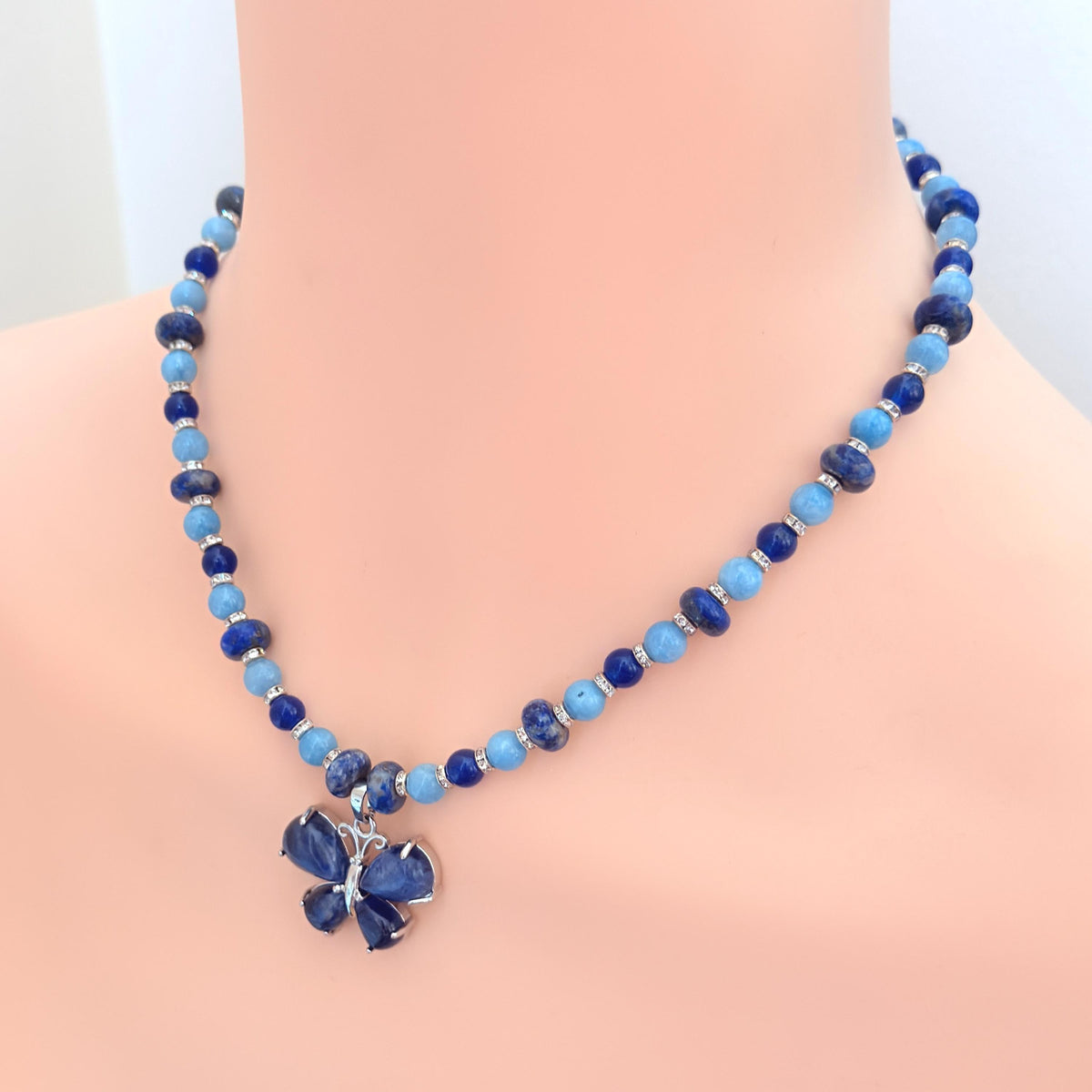 Butterfly Lapis Lazuli Pendant Gemstone Beaded Necklace