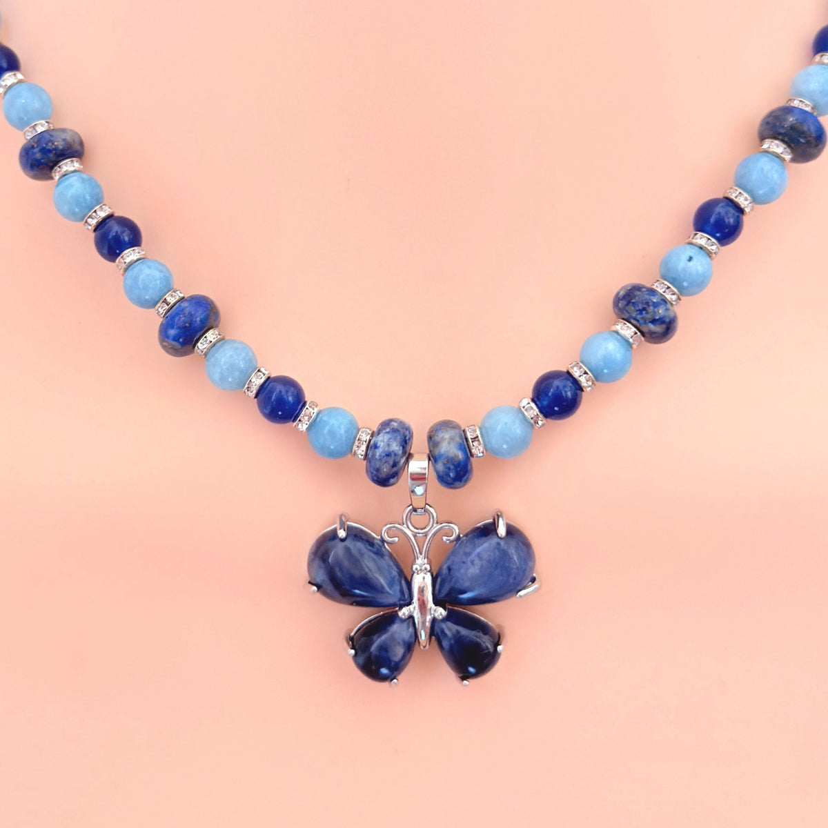 Butterfly Lapis Lazuli Pendant Gemstone Beaded Necklace