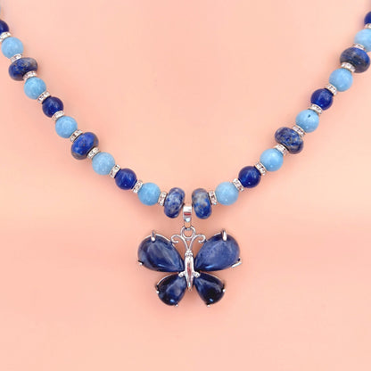 Butterfly Lapis Lazuli Pendant Gemstone Beaded Necklace