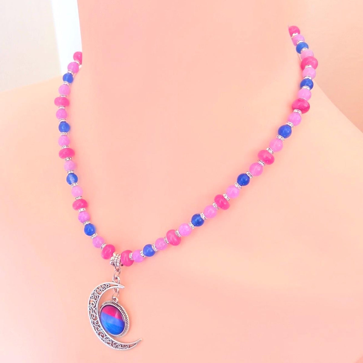 Bisexual Pride Crescent Pendant - Handmade Beaded LGBTQIA+ Necklace
