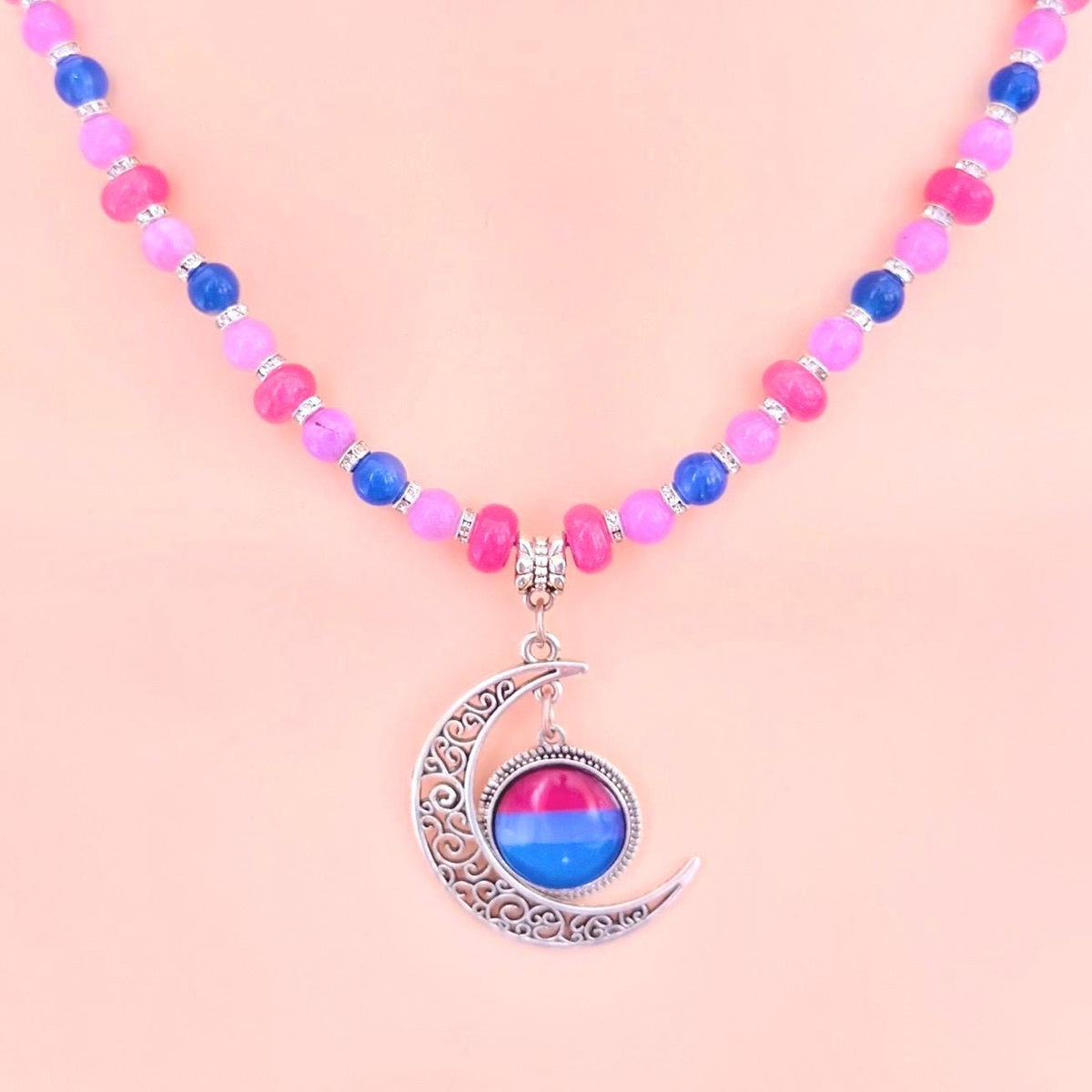 Bisexual Pride Crescent Pendant - Handmade Beaded LGBTQIA+ Necklace