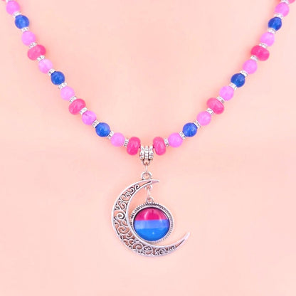 Bisexual Pride Crescent Pendant - Handmade Beaded LGBTQIA+ Necklace