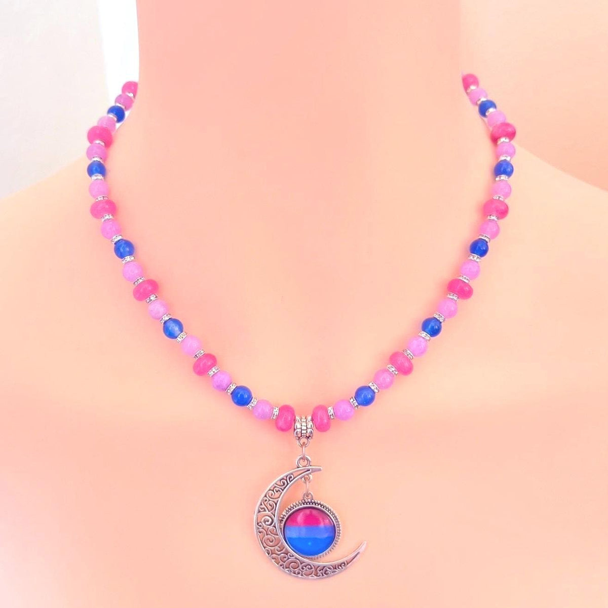 Bisexual Pride Crescent Pendant - Handmade Beaded LGBTQIA+ Necklace