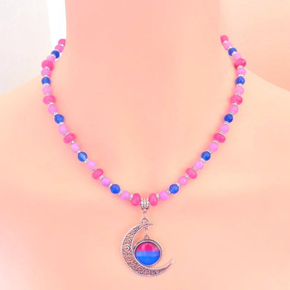 Bisexual Pride Crescent Pendant - Handmade Beaded LGBTQIA+ Necklace