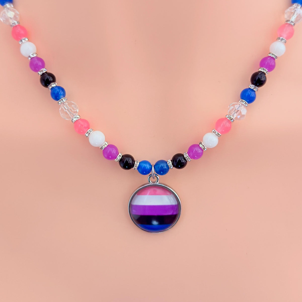 Genderfluid Pride LGBTQ Gemstone Beaded Necklace