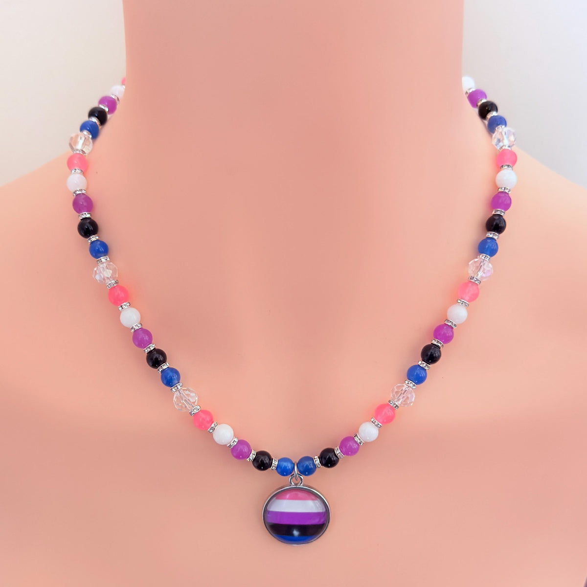 Genderfluid Pride LGBTQ Gemstone Beaded Necklace