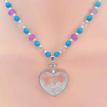 Floating Locket Bedazzled Gemstone Beaded Necklace 