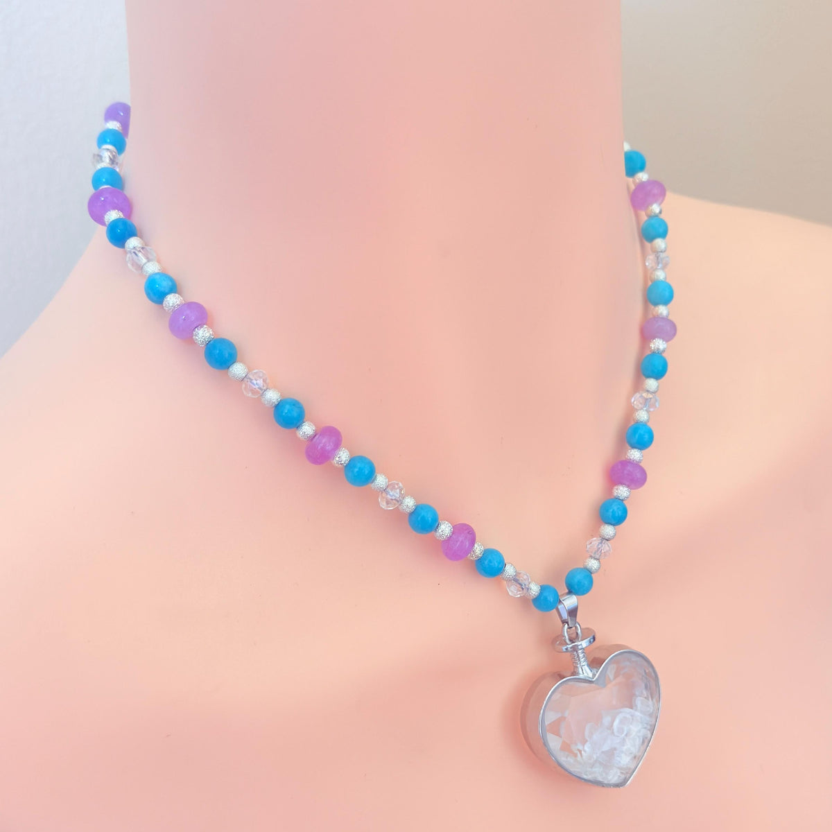 Floating Locket Bedazzled Gemstone Beaded Necklace 