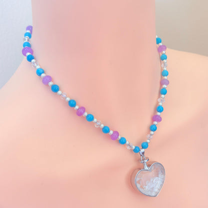 Floating Locket Bedazzled Gemstone Beaded Necklace 