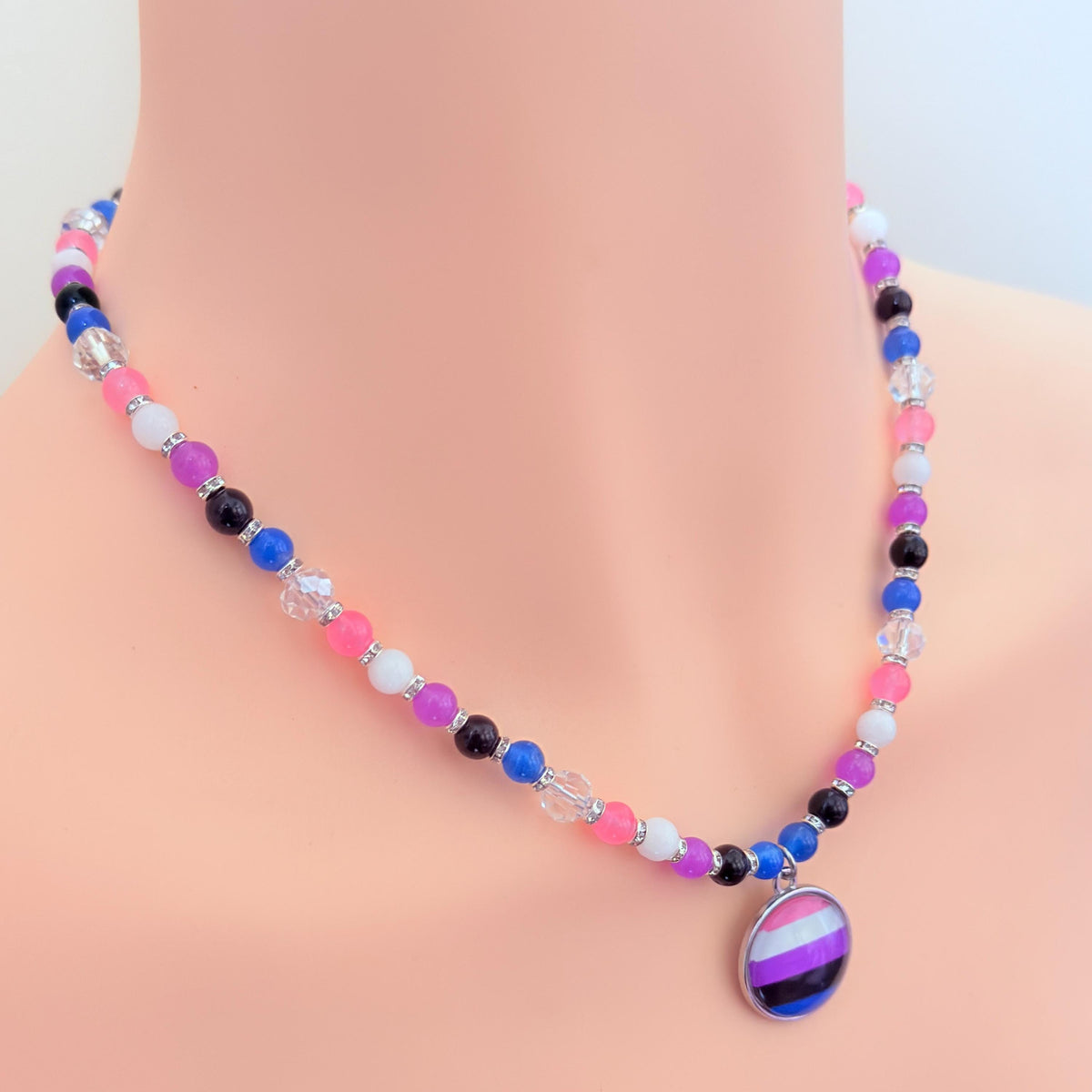Genderfluid Pride LGBTQ Gemstone Beaded Necklace