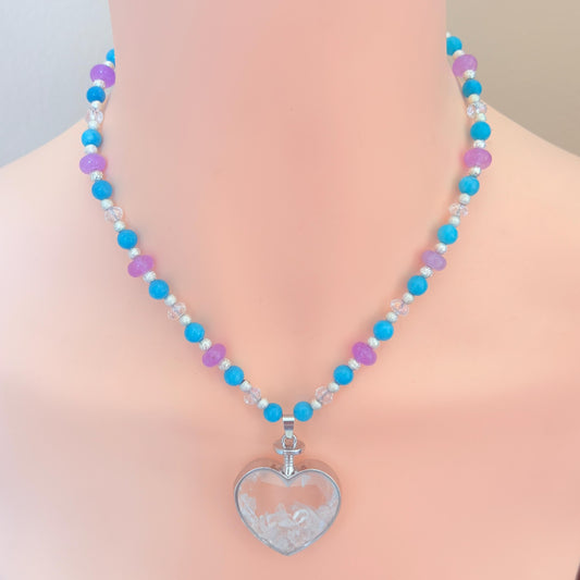 Floating Locket Bedazzled Gemstone Beaded Necklace 