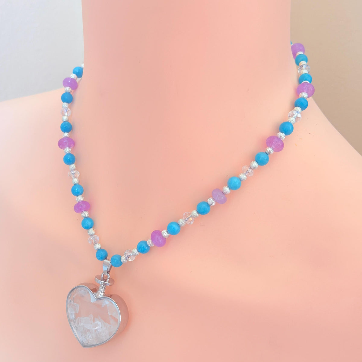 Floating Locket Bedazzled Gemstone Beaded Necklace 