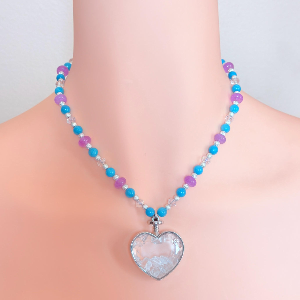 Floating Locket Bedazzled Gemstone Beaded Necklace 