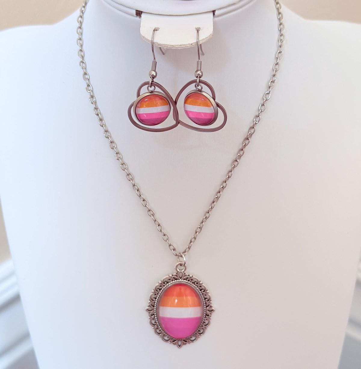 Lesbian Pride LGBTQ Necklace and Earring Set