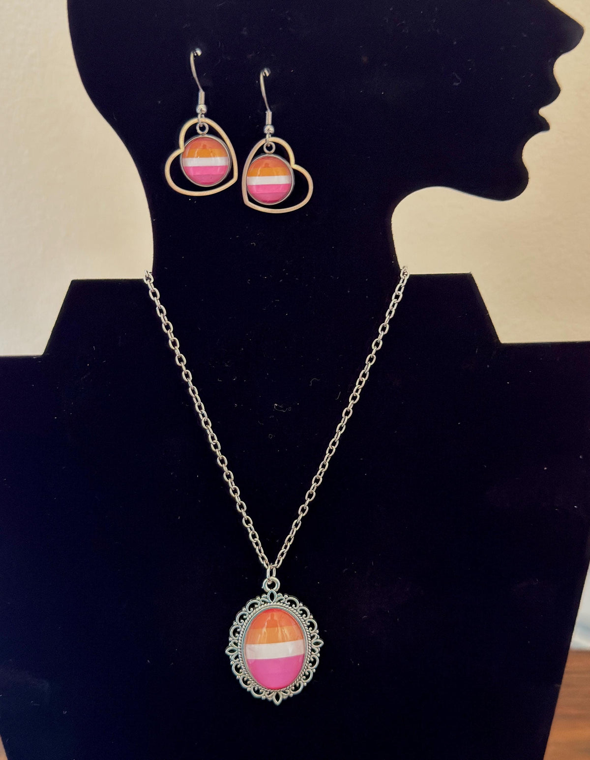 Lesbian Pride LGBTQ Necklace and Earring Set