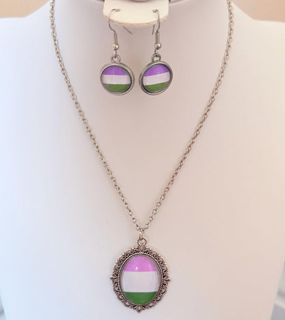 Genderqueer Pride LGBTQ Necklace and Earring Set