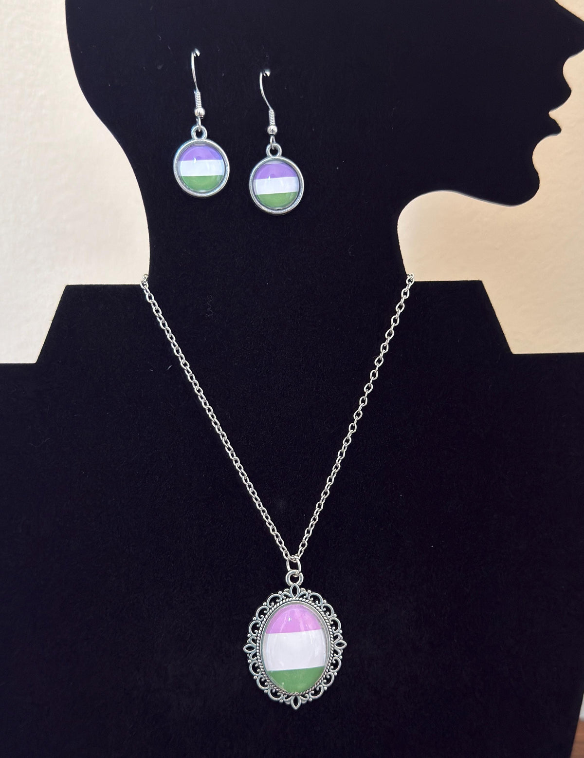 Genderqueer Pride LGBTQ Necklace and Earring Set