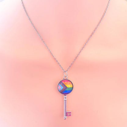 Rainbow Progress Pride Key LGBTQIA Pendant Necklace