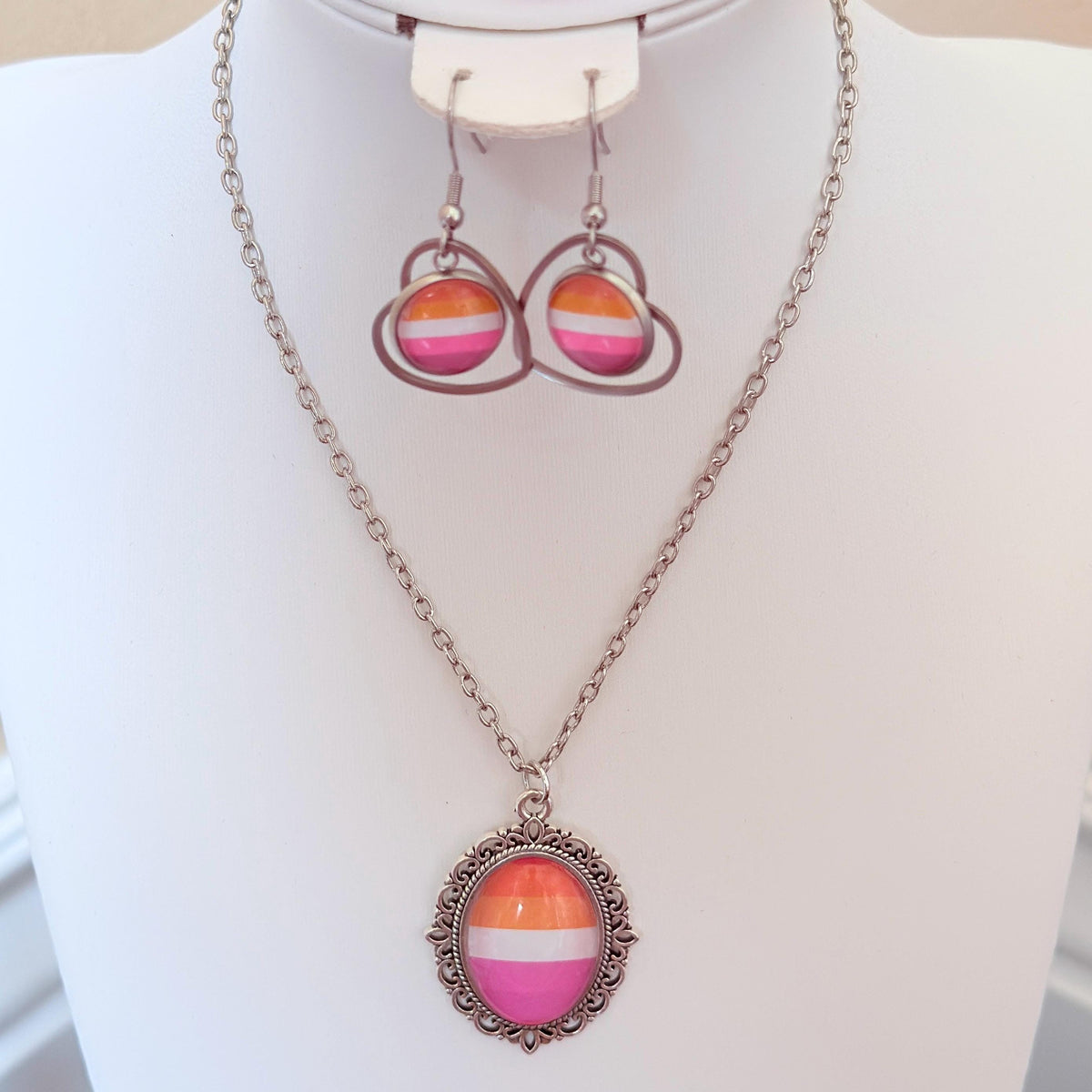 Lesbian Pride LGBTQ Necklace and Earring Set